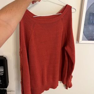 Cute red sweater with cut out shoulders! Such a cute style!